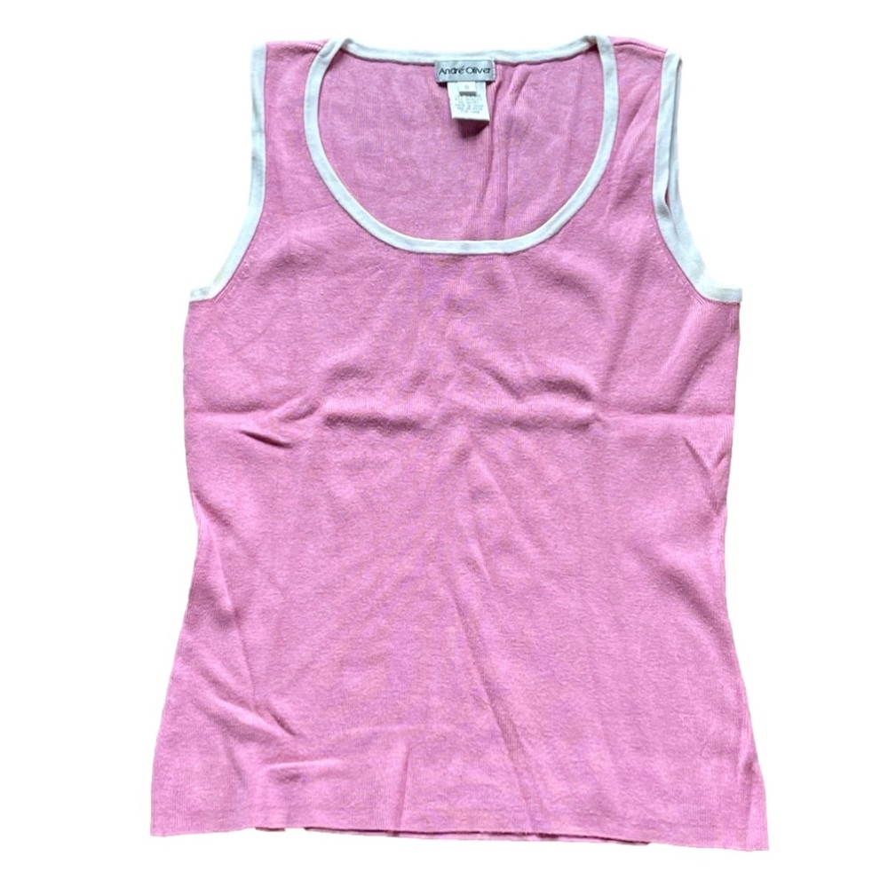 André Oliver pink & white ribbed knit sleeveless sweater top